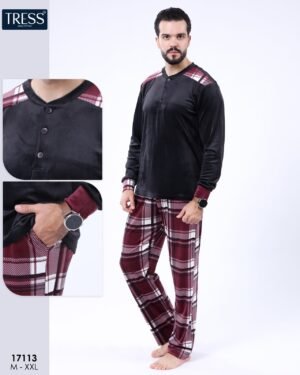 Tress Pyjama homme velours à carreaux – Réf 17113 – Noir