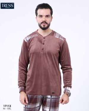 Tress Pyjama homme velours à carreaux – Réf 17113 – Marron