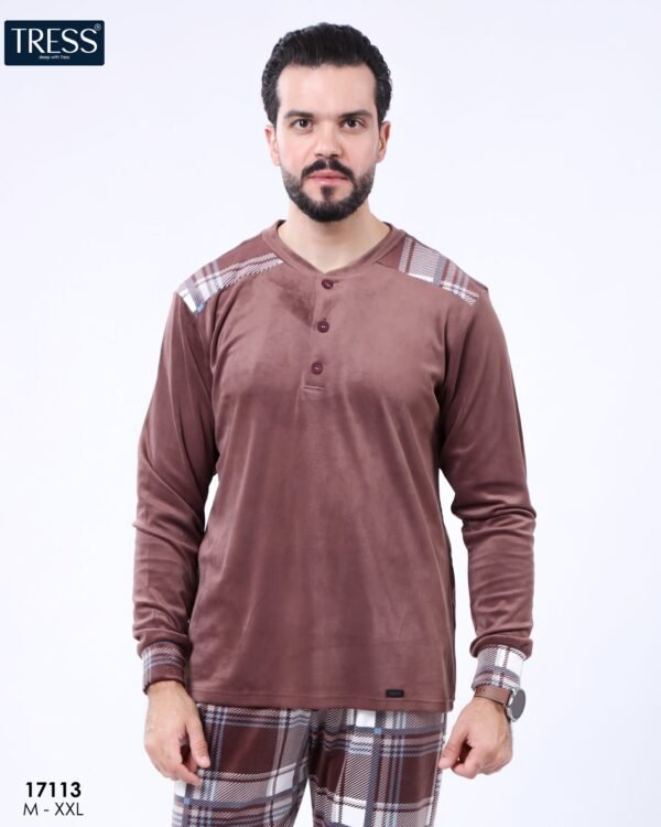 Tress Pyjama homme velours à carreaux – Réf 17113 – Marron