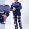 Tress Pyjama homme velours à carreaux – Réf 17114 – Bleu marine