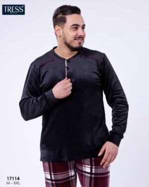 Tress Pyjama homme velours à carreaux – Réf 17114 – Noir