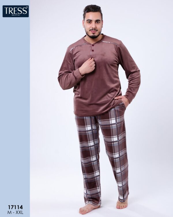 Tress Pyjama homme velours à carreaux – Réf 17114 – Marron
