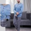 Tress Pyjama homme velours pied-de-poule – Réf 17121 – Bleu jean