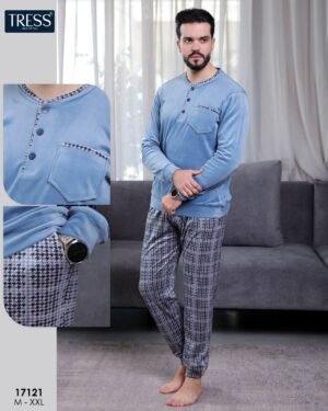 Tress Pyjama homme velours pied-de-poule – Réf 17121 – Bleu jean