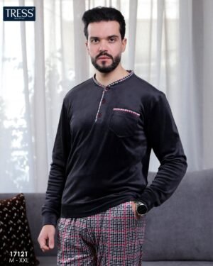 Tress Pyjama homme velours pied-de-poule – Réf 17121 – Gris anthracite