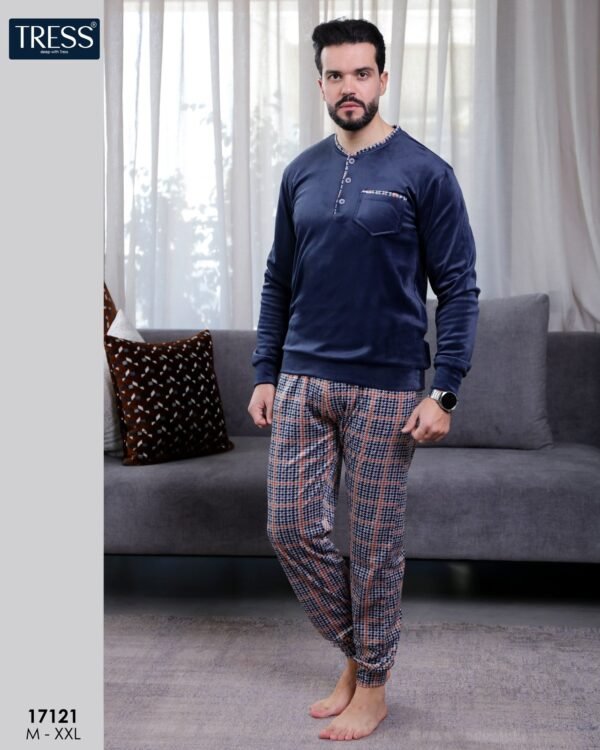 Tress Pyjama homme velours pied-de-poule – Réf 17121 – Bleu marine