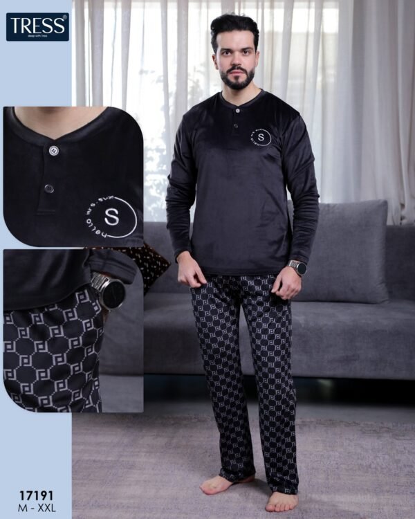 Tress Pyjama homme velours imprimé – Réf 17191 – Noir