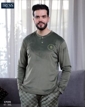 Tress Pyjama homme velours imprimé – Réf 17191 – Vert kaki