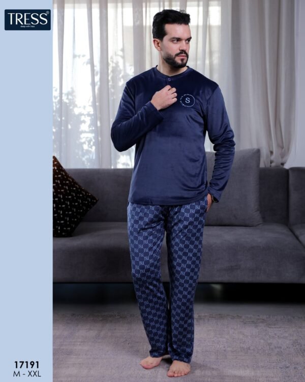 Tress Pyjama homme velours imprimé – Réf 17191 – Bleu marine