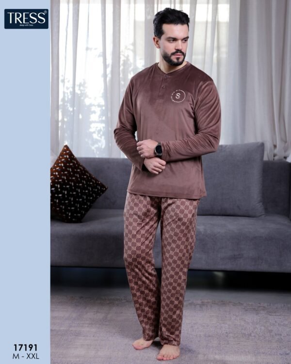Tress Pyjama homme velours imprimé – Réf 17191 – Marron