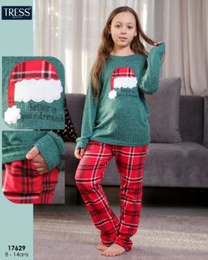 Tress Pyjama fille Noël à carreaux – Réf 17629 – Vert et rouge