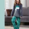 Tress Pyjama fille Noël à carreaux – Réf 17629 – Gris et vert