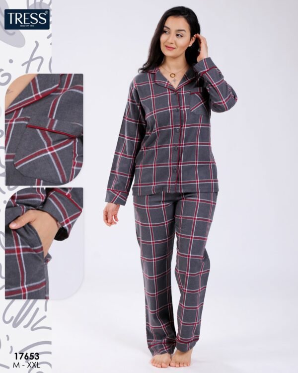 Tress Pyjama chemise à carreaux – Réf 17653 – Gris anthracite Tress Pyjama chemise à carreaux – Réf 17653 – Gris anthracite