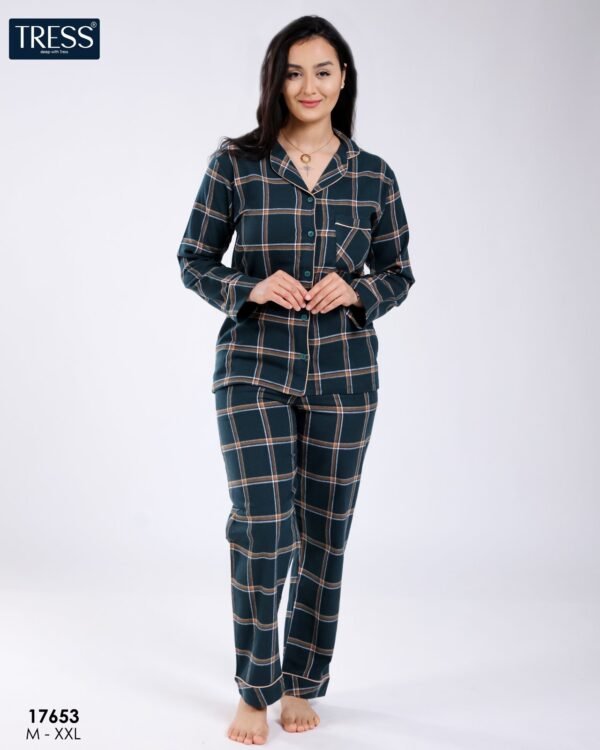 Tress Pyjama chemise à carreaux – Réf 17653 – Vert foncé Tress Pyjama chemise à carreaux – Réf 17653 – Vert foncé