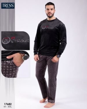 Tress Pyjama homme velours imprimé – Réf 17682 – Noir et gris