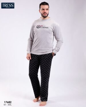 Tress Pyjama homme velours imprimé – Réf 17682 – Gris clair et noir