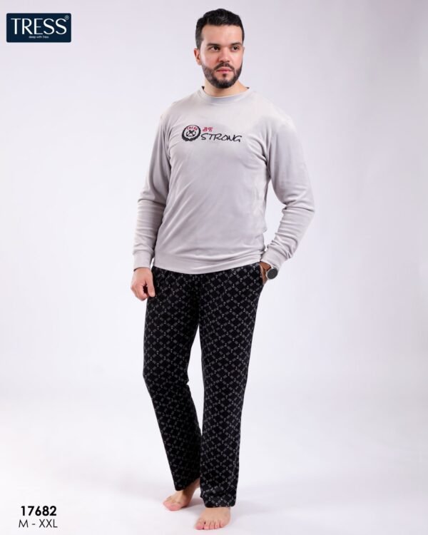 Tress Pyjama homme velours imprimé – Réf 17682 – Gris clair et noir