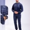 Tress Pyjama homme velours à carreaux – Réf 17684 – Bleu marine