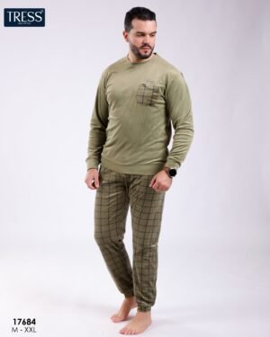 Tress Pyjama homme velours à carreaux – Réf 17684 – Vert kaki