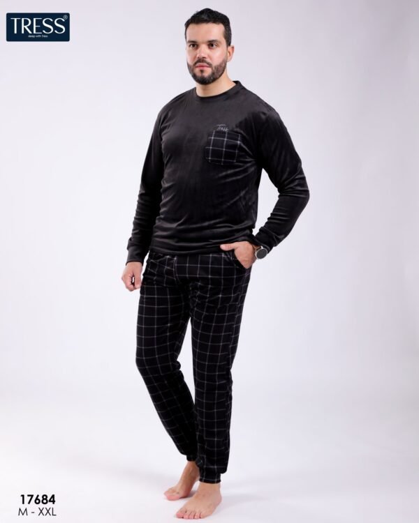 Tress Pyjama homme velours à carreaux – Réf 17684 – Noir