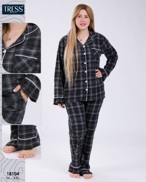 Tress Pyjama chemise à carreaux flanelle – Réf 18104 – Gris anthracite