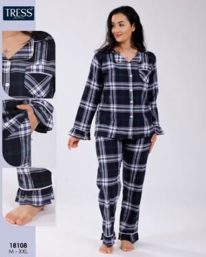 Tress Pyjama chemise à carreaux flanelle – Réf 18108 – Bleu marine