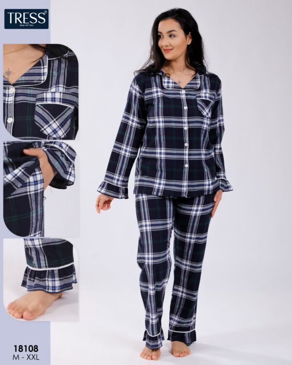 Tress Pyjama chemise à carreaux flanelle – Réf 18108 – Bleu marine