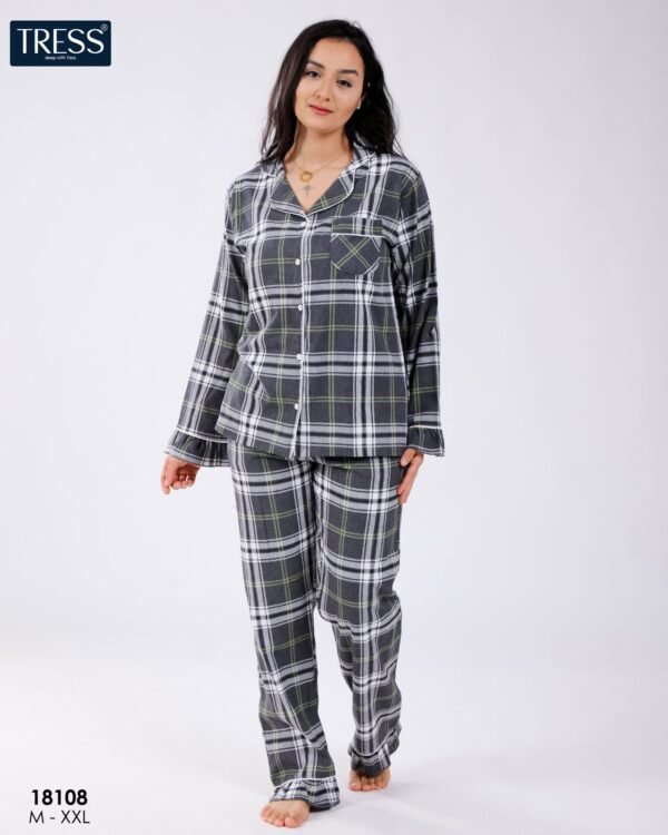 Tress Pyjama chemise à carreaux flanelle – Réf 18108 – Gris