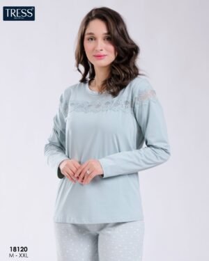 Tress Pyjama dentelle pantalon imprimé – Réf 18120 – Vert d'eau