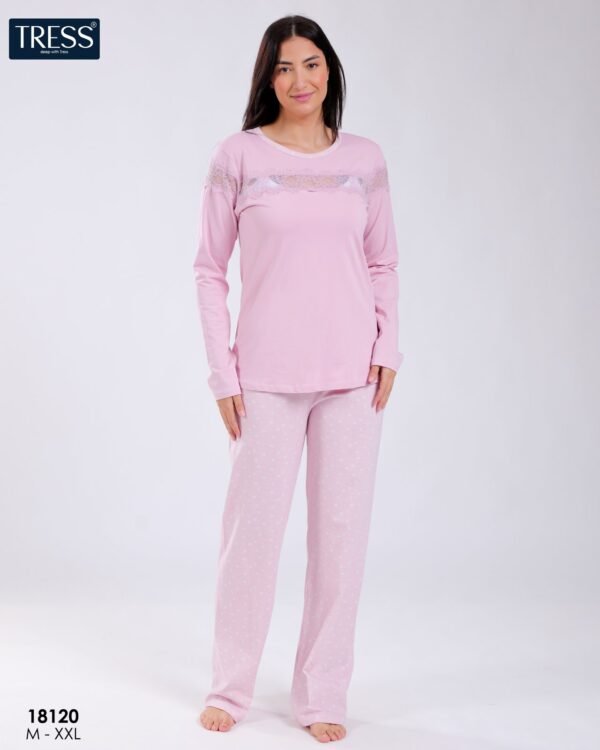 Tress Pyjama dentelle pantalon imprimé – Réf 18120 – Rose