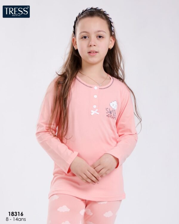 Tress Pyjama fille imprimé nuages – Réf 18316 – Pêche
