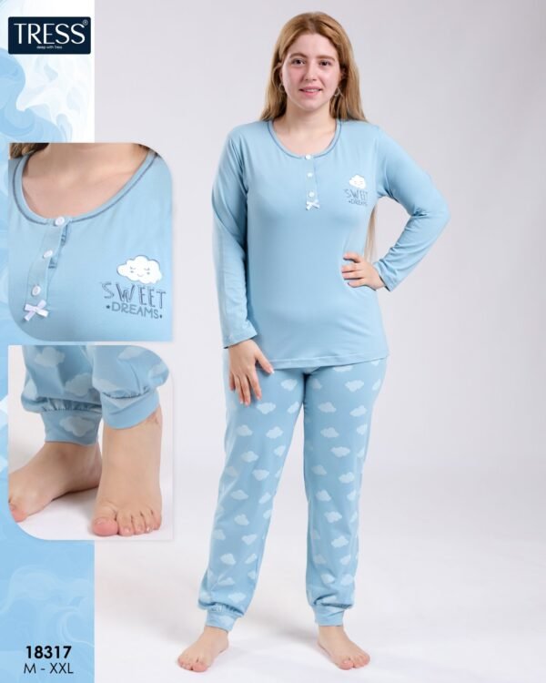 Tress Pyjama imprimé nuages – Réf 18317 – Bleu ciel