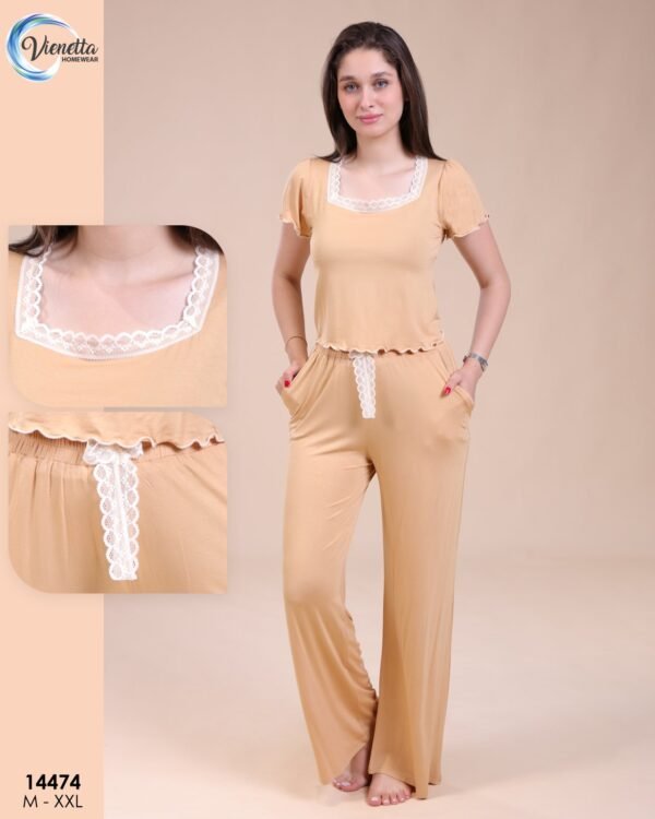 Vienetta Pyjama pantalon large dentelle – Réf 14474 – Camel