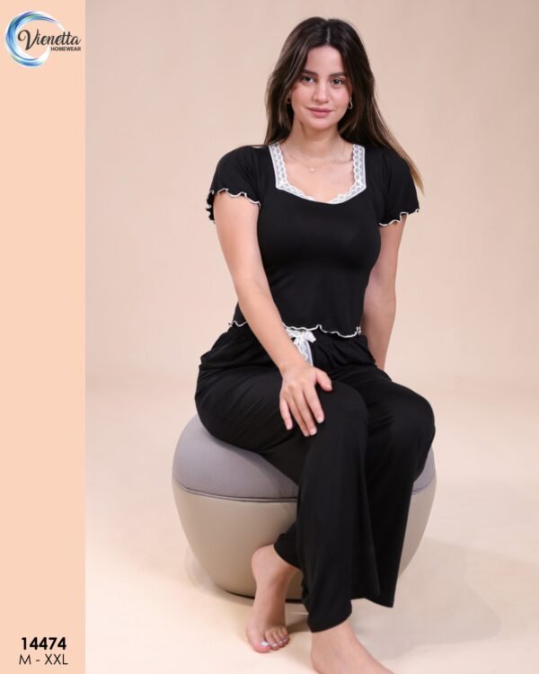 Vienetta Pyjama pantalon large dentelle – Réf 14474 – Noir