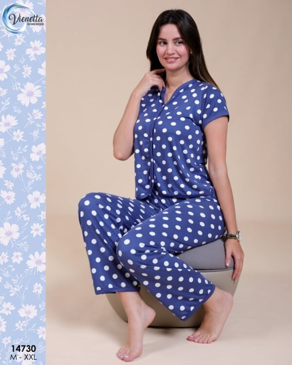 Vienetta Pyjama à pois – Réf 14730 – Bleu marine