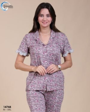 Vienetta Pyjama cachemire à volants – Réf 14744 – Vieux rose