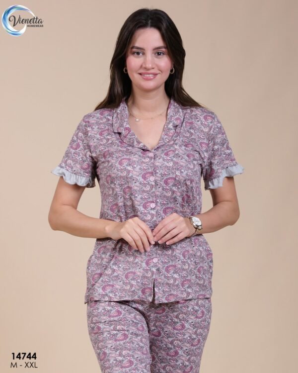 Vienetta Pyjama cachemire à volants – Réf 14744 – Vieux rose