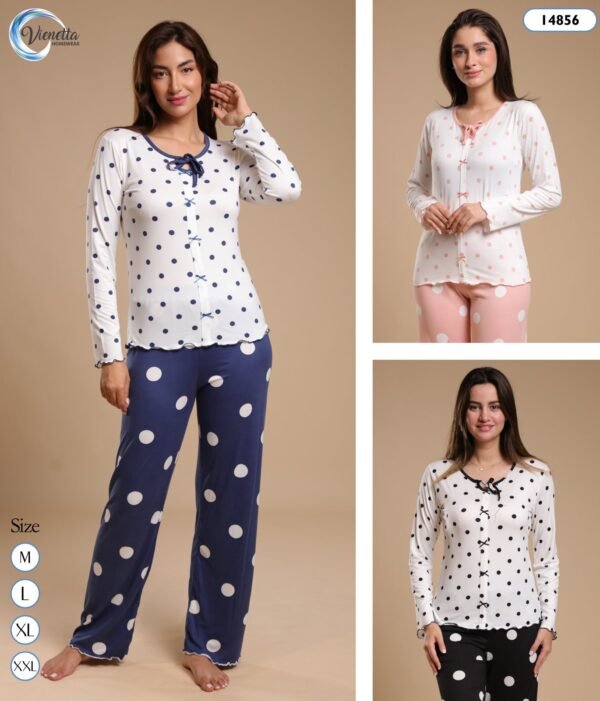 Vienetta Pyjama boutonné à pois – Réf 14856 – Couleurs assorties