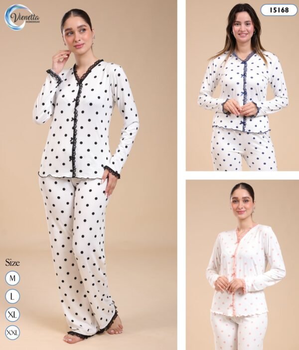 Vienetta Pyjama boutonné à pois – Réf 15168 – Couleurs assorties Vienetta Pyjama boutonné à pois – Réf 15168 – Couleurs assorties