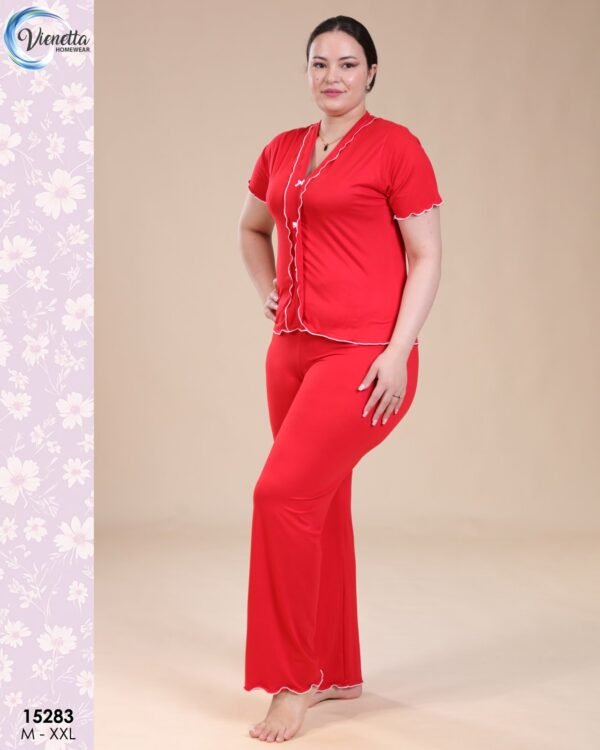 Vienetta Pyjama boutonné manches courtes – Réf 15283 – Rouge